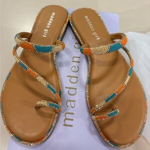 Madden Girl Beaded Sandals in Orange and Blue
